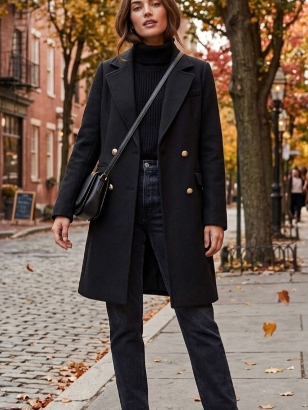 Abercrombie & Fitch Black Double-Breasted Wool Blend Jacket. Fall Winter Outdoor